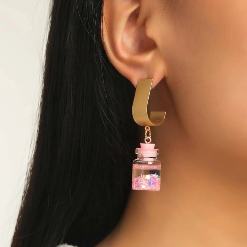 🌸 Lovely Large Metallic Pastel Glitter Star Floral Flower Jar Stud Earrings 🌸